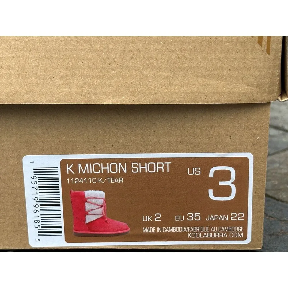 NIB Koolaburra by UGG Girls Pink Cozy Michon Short Boot - Child Kid Youth 3Y
